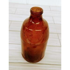 Vintage Brown Barrel Bottle 5.5" Steinie‎ Embossed Symbol Rustic Barn Find